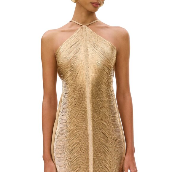 Cult Gaia Mara Draped Silk Fringe Mini Halter Dress - Picture 12 of 13